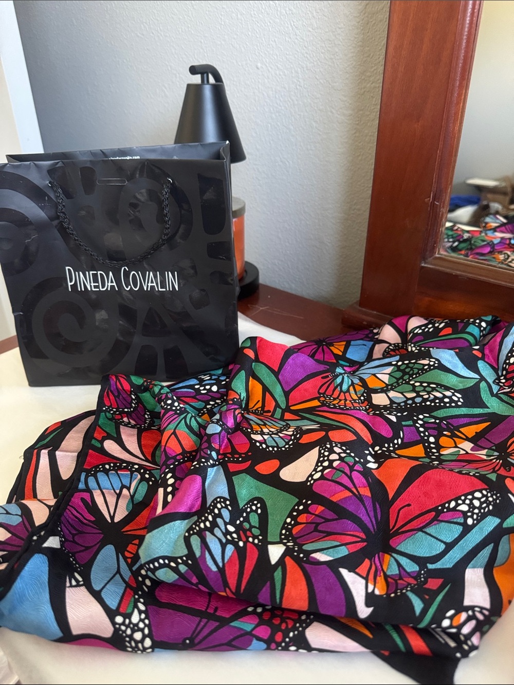 Pineda Covalin silk scarf from Mexico -  Multicolor Butterfly Silk Scarf - 20x65